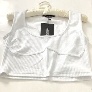 Pretty Little Thing White Scooped Neck, Sleeveless Ribbed Crop Top Casual Preppy